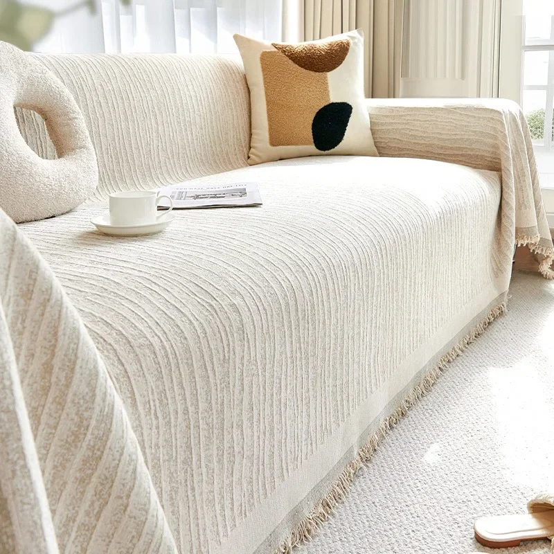 Solid Color Chenille Sofa Towel Anti-slip Sofa Throw Blanket with Tassels Couch Cover for Living Room Home 쇼파패드 Tapis De Canape