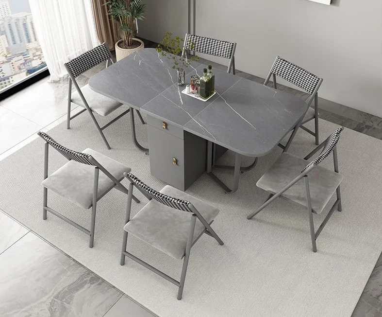 Simple Slate, Foldable Dining Table and Chair Set, Solid Wood, Simple Extending Dining Table New