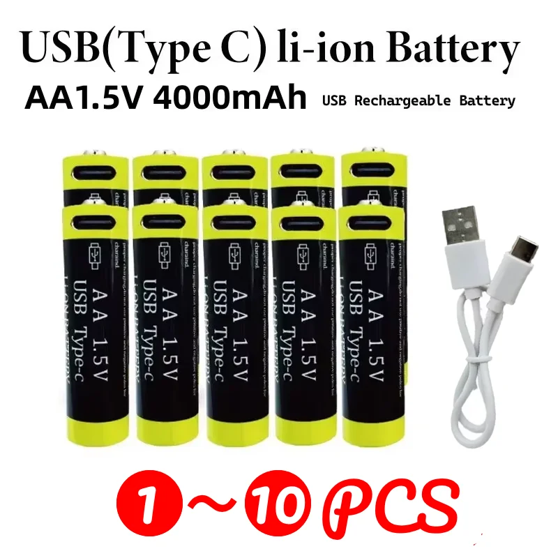 New 1.5V AA Batteries USB Type-C Rechargeable Li-ion Battery for Mouse Remote Control Small Fan Electric Toy Alarm Clock Cameras