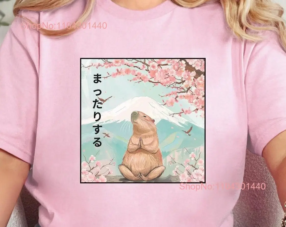 

Милая футболка с капибарой, японская медитация, вишневый цвет, гора Фудзи Чилл, свободные длинные или короткие рукава