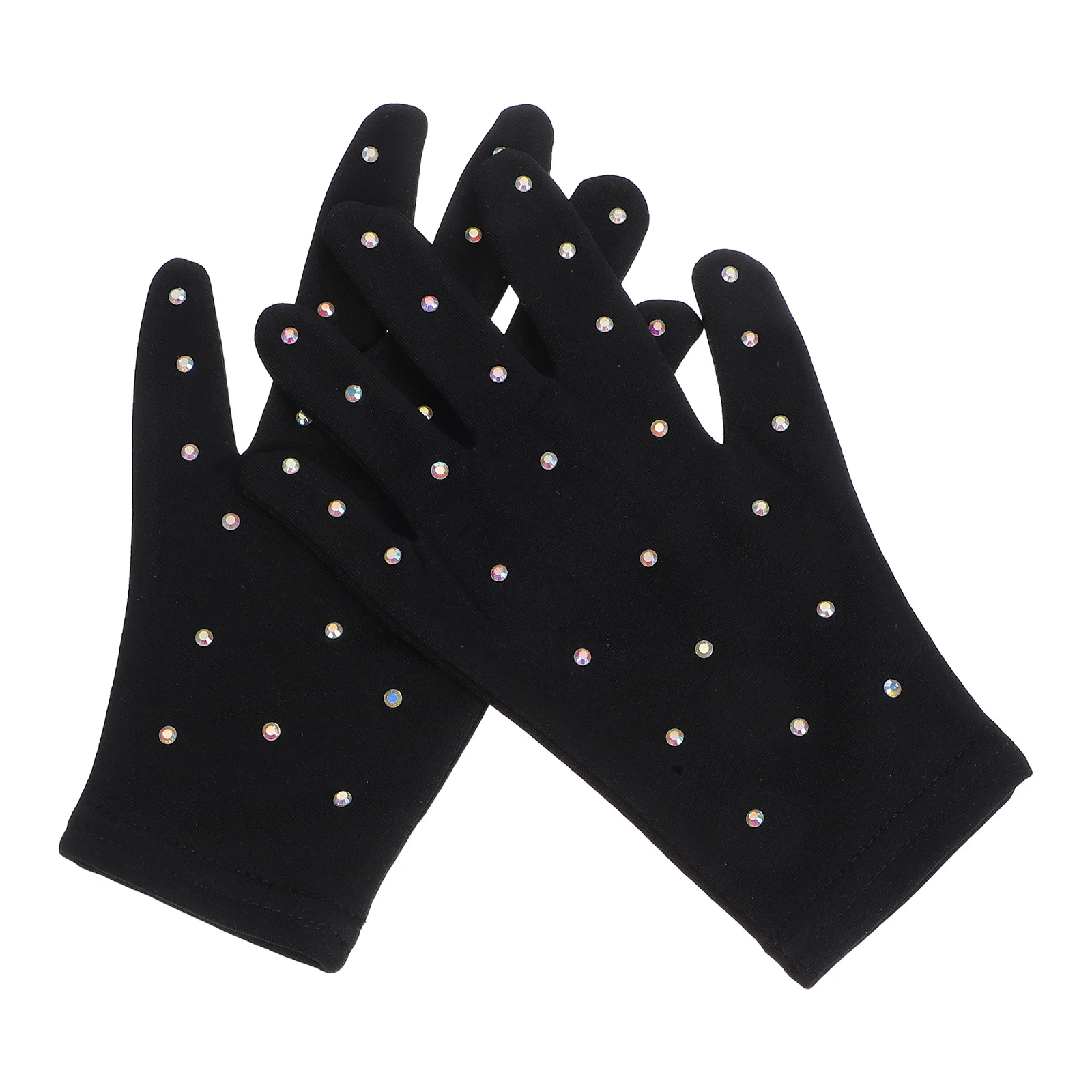 

1Pair Skating Gloves Durable Elastic Fiber Material Rhinestone Decorative Flexible Finger Movement Ice Performance