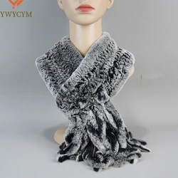 New Arrival Lady Tassel Natural Rex Rabbit Fur Scarves Winter Warm Women Genuine Fur Muffle Knitted Rex Rabbit Fur Neckerchief