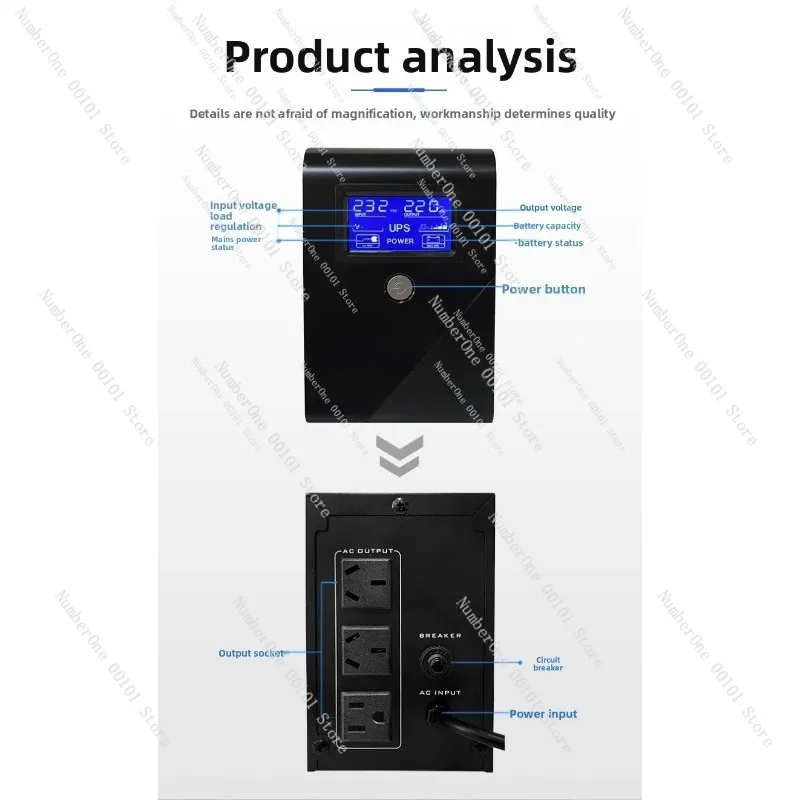 1000VA 600W UPS Uninterruptible Power Supply 110V 220V for Computer Monitoring Power Failure Protection