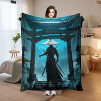 Heroic Swordsman Misty Rain Jianghu Plush Blanket For Mystical And Enigmatic Home Ambiance Enhancement