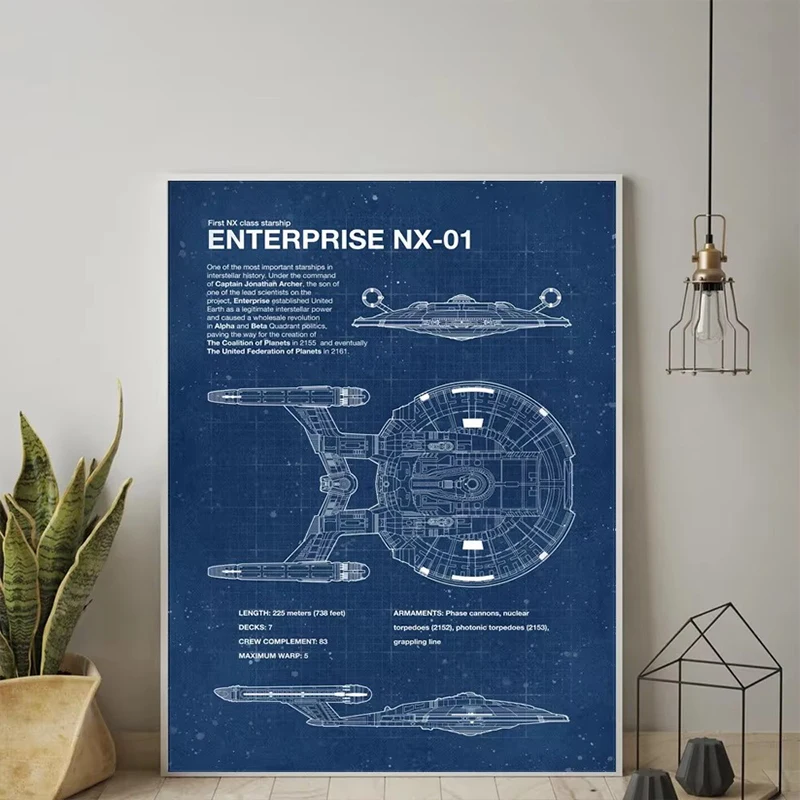Modern Star Trek Blueprints Posters Canvas Prints Painting Vintage Wall Art Pictures for Living Room Home Decoration Cuadros