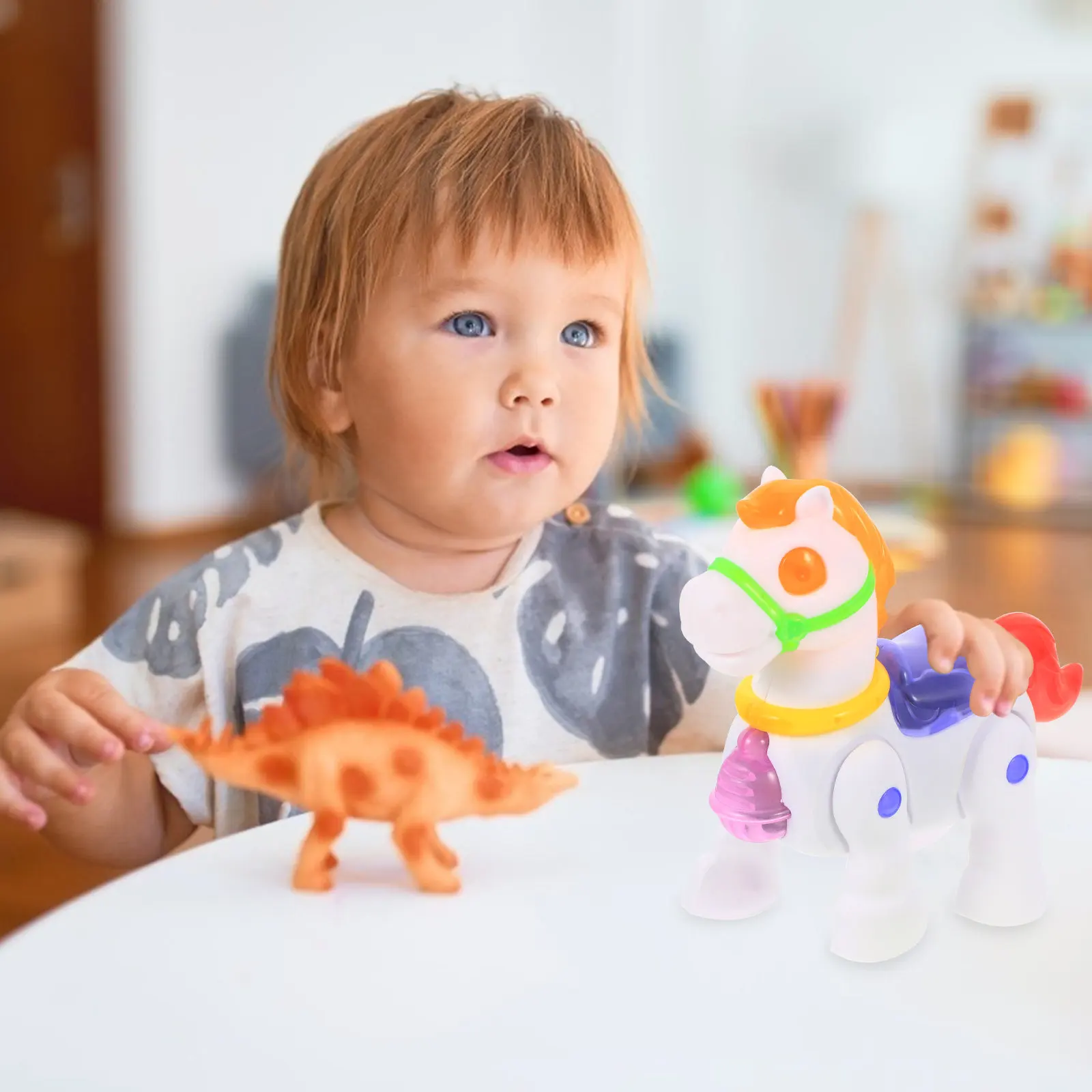 Funny Electric Children Walking Horse Bright Colors Educational Motor Skills Leash Boys Playing Light Music