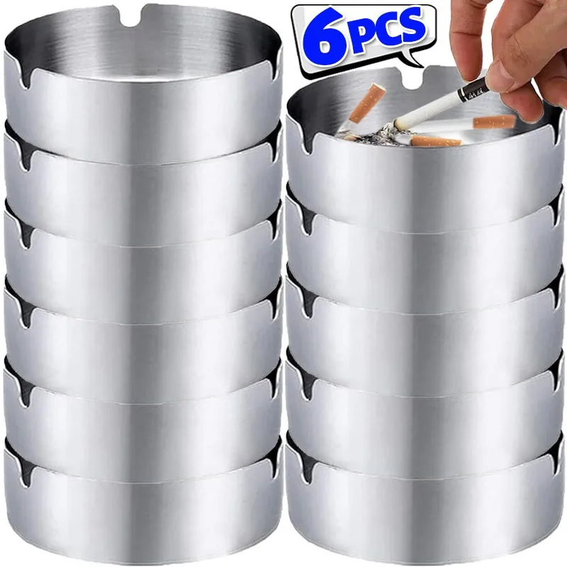 1/6x Edelstahl Aschenbecher Metall Zigarette Asche Ablage Runde Verdickte Aschenbecher Tragbare Tisch Aschenbecher für Bar Büro