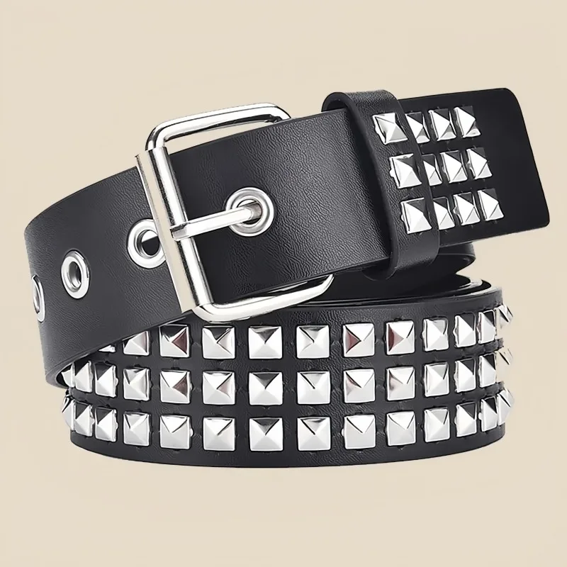 Trend Rivet Belt Square Bead Rivet Belt Metal Pyramid Belt Men and Women Punk Hardware Jeans Belt Y2K Belt Designer Belt Women