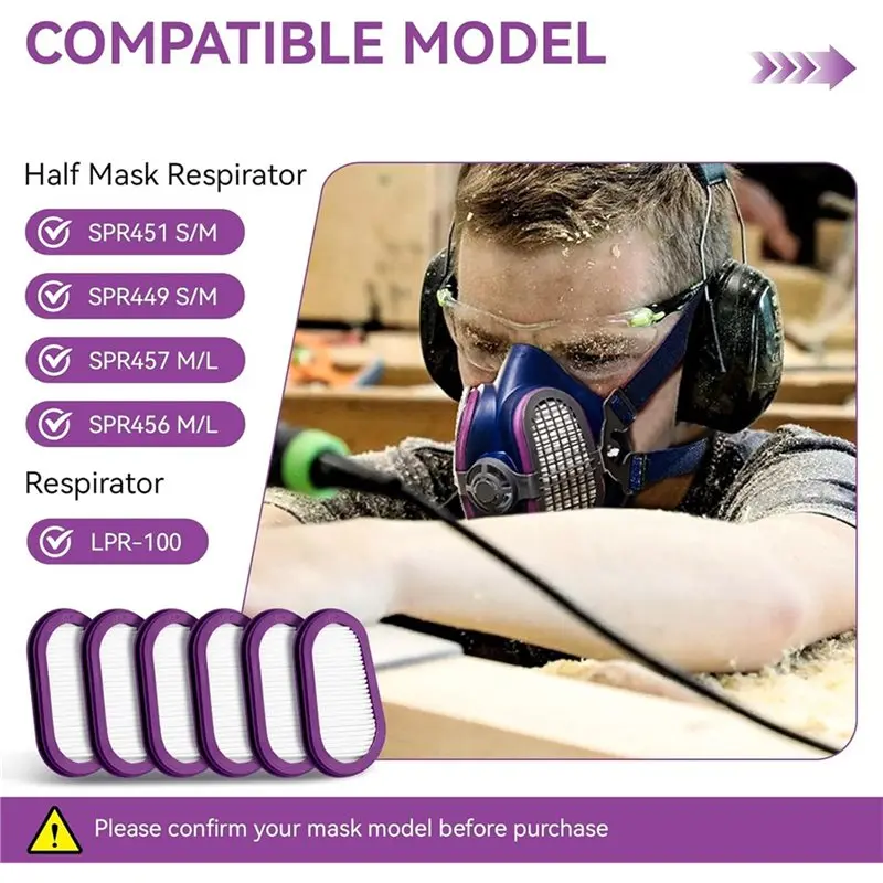 A38T-Replacement P100 Half Mask Filters(6-Pack), For Elipse SPR321 SPR451 SPR457,Welding Respirators- For S/M And M/L Sizes