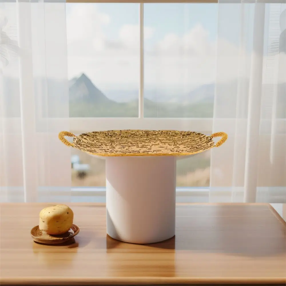 Desktop Ornament Metall Ablage Lange Exquisite Obst Tablett mit Griff Tragbare Gebäck Display Platte Geschenk