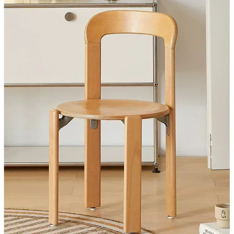 Nordic Rey Beech Solid Wood Plywood Dining Stackable Vintage Curved Backrest Swiss Chair  Restaurant Chair image 6
