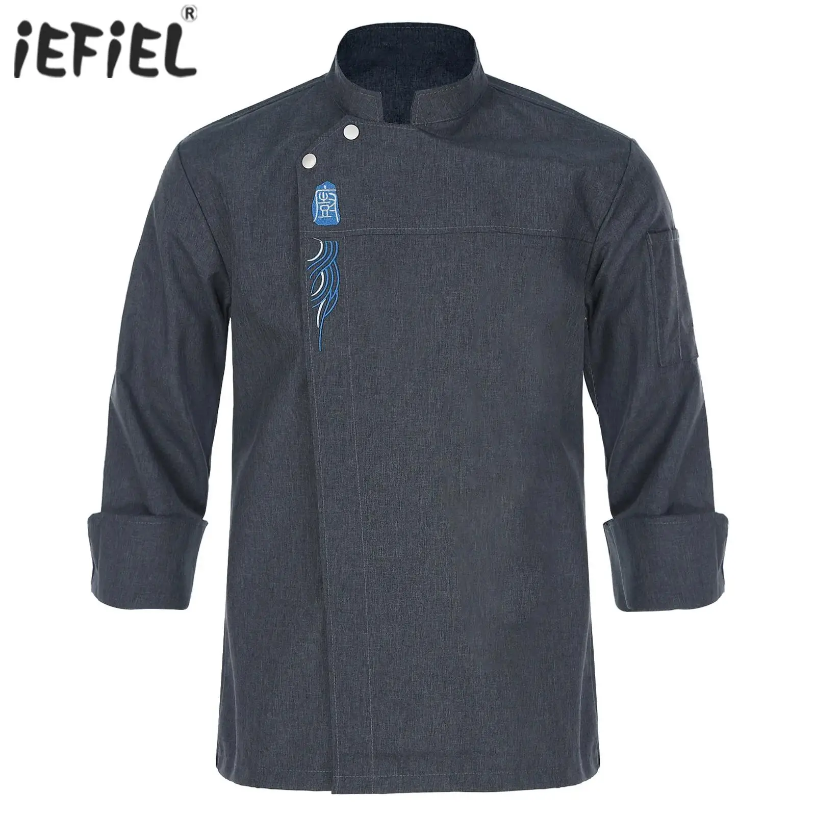 Camisa de Chef Unisex para hombre y mujer, chaqueta de Chef bordada, cuello alto, uniforme de trabajo de cocina de manga larga para restaurante, Hotel, panadería