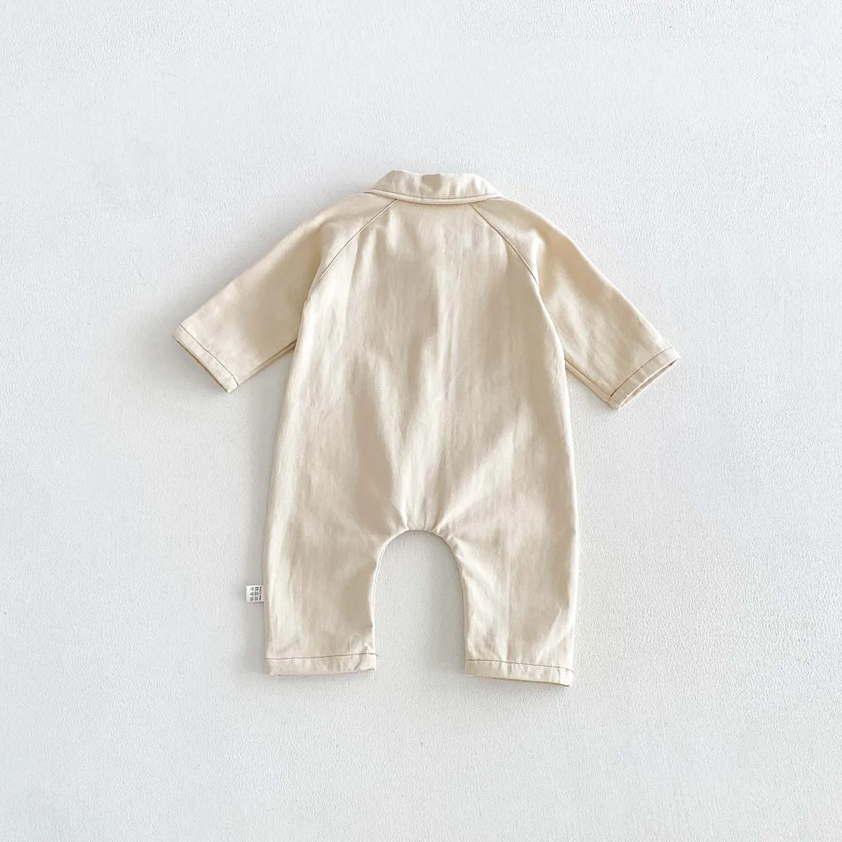 Baby Romper Spring and Autumn Long-Sleeve Romper with Collar Solid Color Pocket Workwear Style Newborn Boys and Girls One-Piece Outfit for Going Out