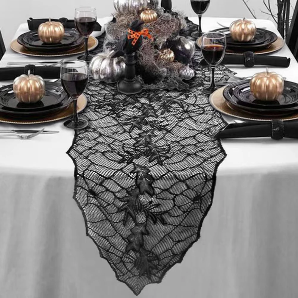 A Black Lace Plant Flower Tablecloth For Family Table Flags, Polyester Weave Water And Oil Resistant, Machine Washable