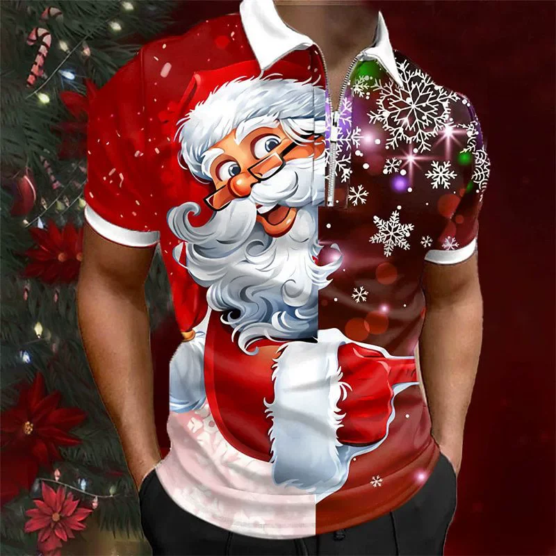 Fashion Santa Claus Pattern Women Polos T-Shirts Short Sleeve 3d Printed Street Christmas Hip Hop Male POLO Tee 6XL Plus Size