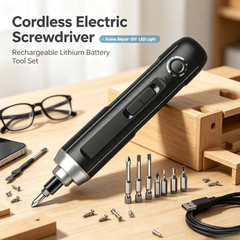 Deli Electric Screwdriver Wireless Rechargeable Lithium Battery Screwdriver with LED Lamp Cordless Drill 3.6V Electric Tool Set