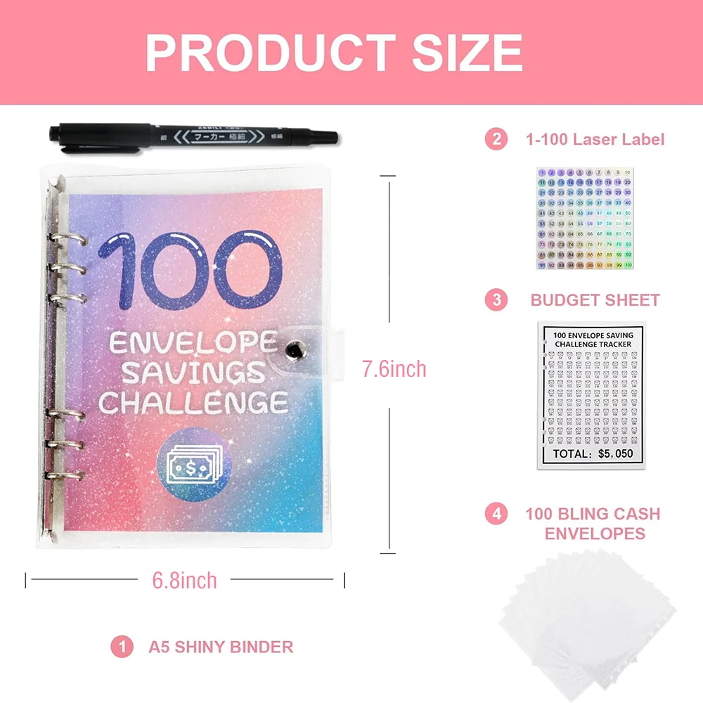 100Envelope Challenge Binder Couple Challenge Event Notepad Savings Folder Money Saving Binder Budget Planner LooseLeaf Notebook