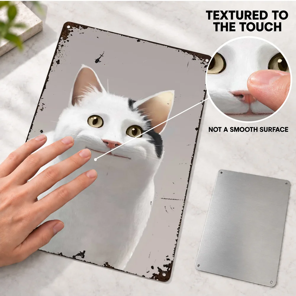 Polite Cat Meme Aluminum Poster Customized Metal Sign Playful Animal Photography Wall Art For Reading Nook Housewarming Gift
