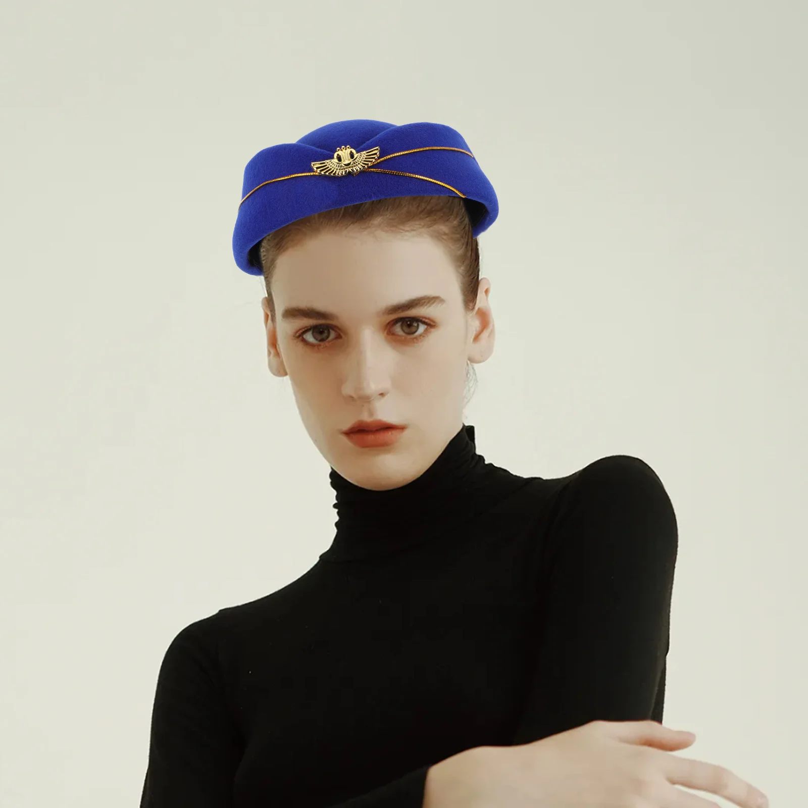 

Stewardess Beret Pillbox Costume Flight Attendant Hats Cocktail Fascinator Cap Felt for Women Berets High Quality Miss