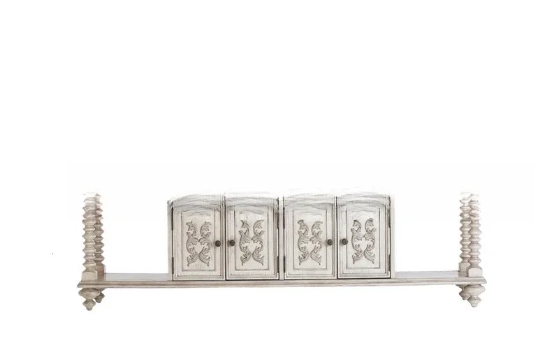 

American country solid wood TV cabinet, living room retro old carved audio-visual cabinet locker