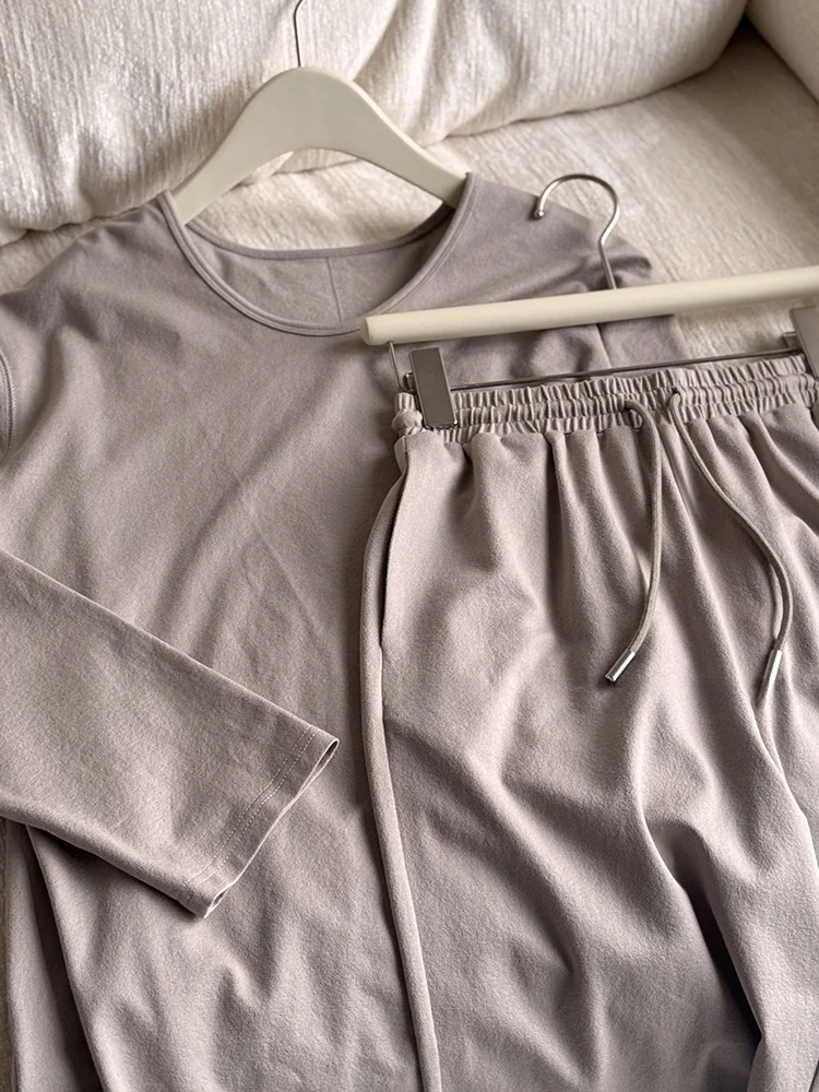 

Comfortable Loose Fit Spwear Set Are Bestselling Handmade Cotton Pyjamas Women's Casual Sle Stand Size Pure Color