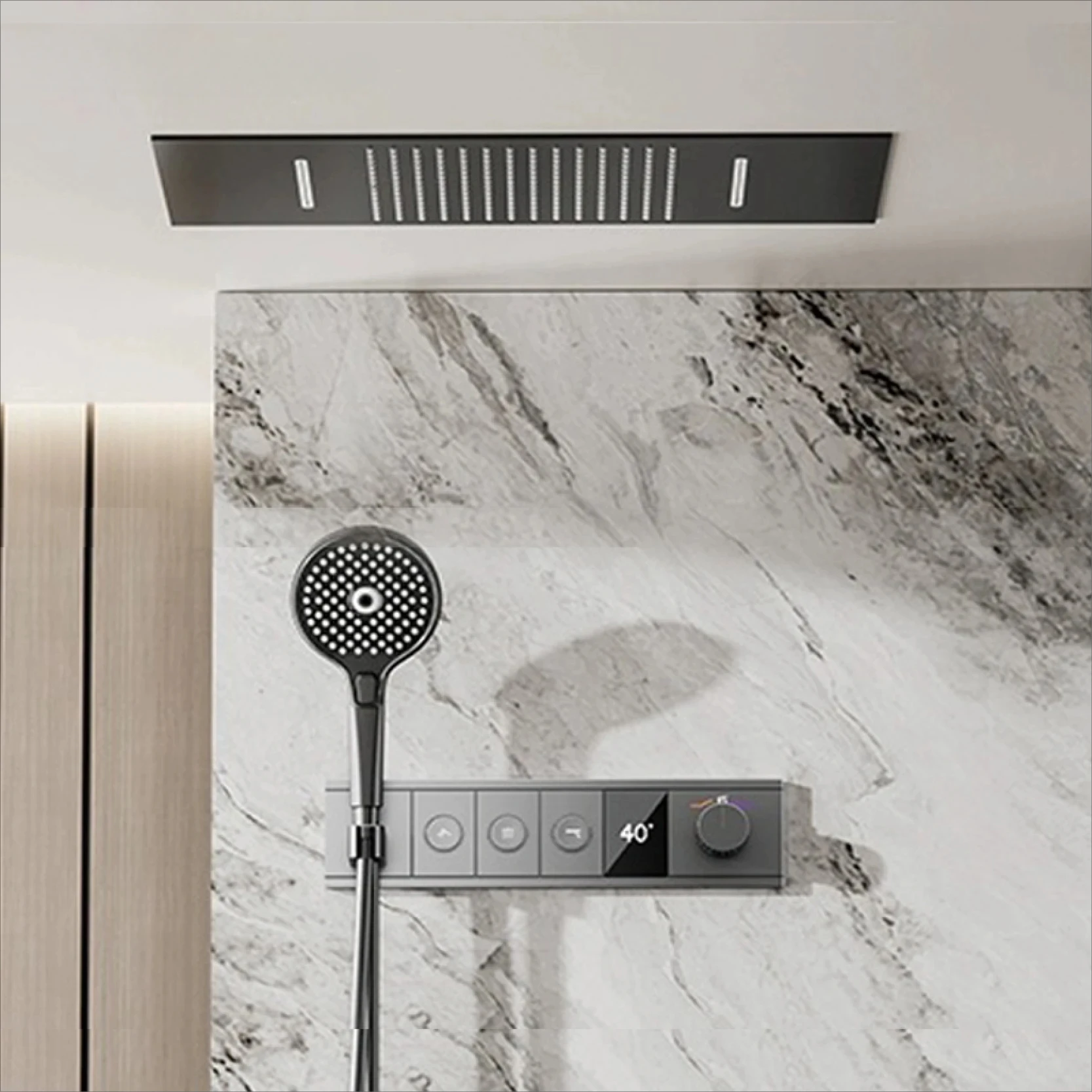 Luxury brass gun gray embedded shower system LED digital display constant temperature design Hot&Cold water ceiling bathroom Tap
