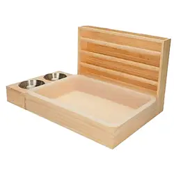 Bunny Feeder Manger Hay Container Wooden Rabbit Hay Feeder with Litter Box for Guinea Pig Hamster Chinchilla Bunny Small Animals