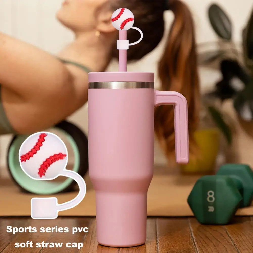 Outdoor Straw Covers Football Theme Silicone Straw Caps 10mm 4 Pcs Dust-proof Leak-proof Reusable Bottle Straw Dust Cover