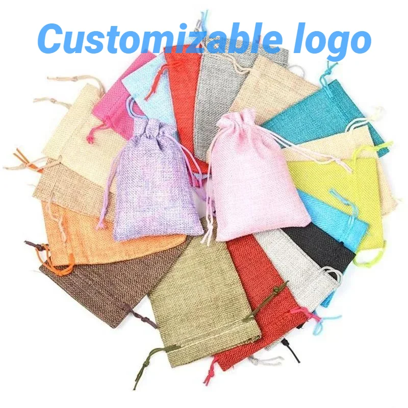 

50 шт./лот 7x9 9x12 10x14 13x18 15x20 см джутовые подарочные пакеты ручной работы из натурального хлопка и льна, подарочные упаковочные пакеты, сумка для хранения ювелирных изделий