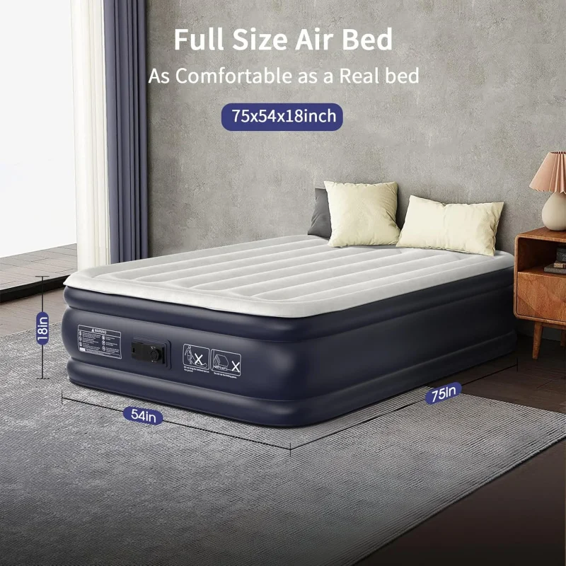 

Полноразмерный надувной матрас со встроенным насосом. 3-х минутная удобная кровать с флокированным верхом и сумкой для домашнего кемпинга.