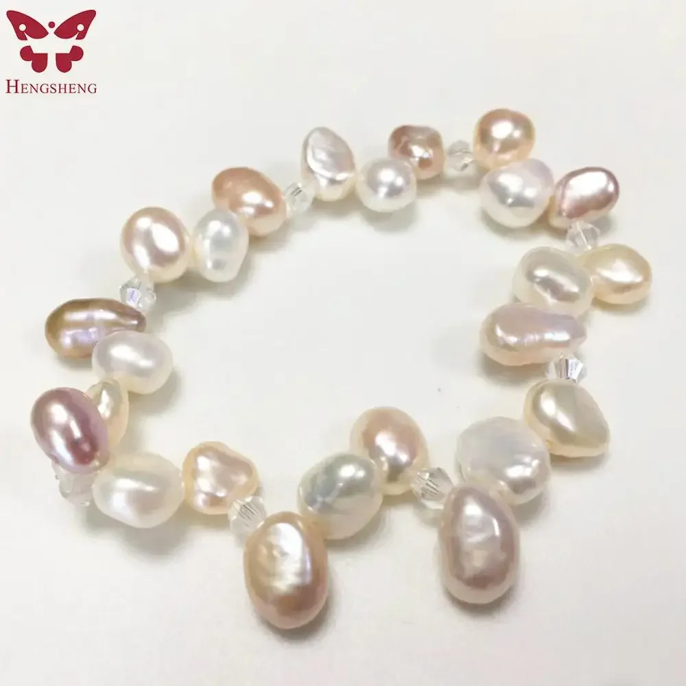 

HENGSHENG White Pink Purple Natural Freshwater Pearl Bracelet for Women Gift 18cm Length Paddy Jewelry Bracelet