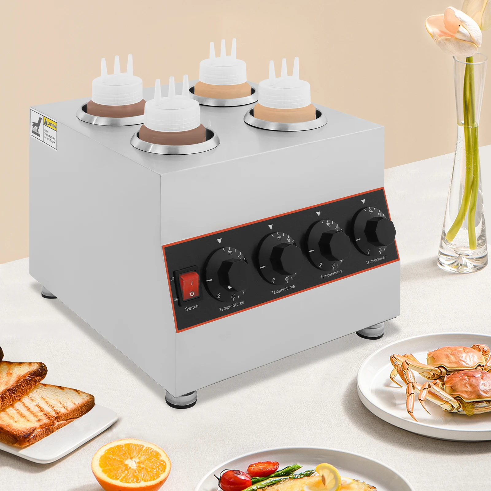 

Машина для сохранения тепла с 4 сетками и бутылкой, 2,75 кварты, подогреватель соуса из нержавеющей стали, коммерческий подогреватель для шоколадного сыра