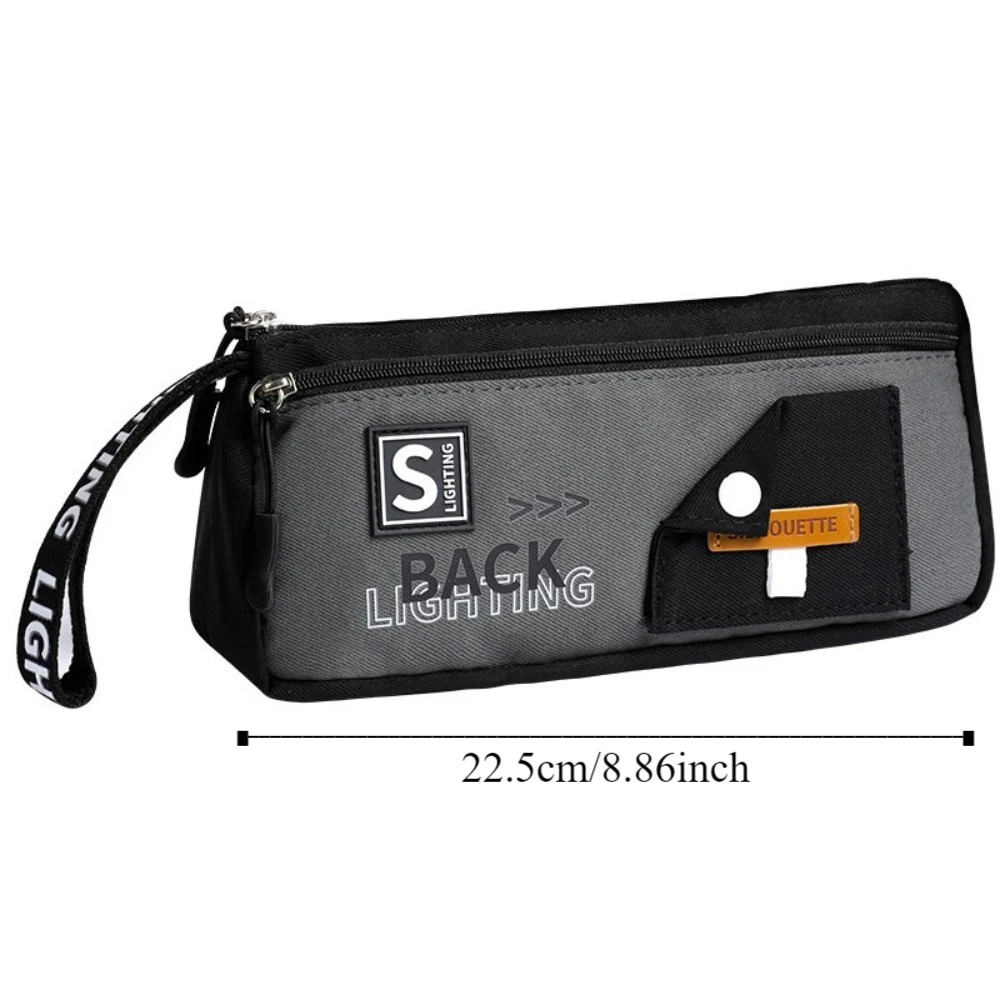 Canvas Storage Pencil Bag Organizer Color Blocked Double-Layer Pen Case Large Capacity Korean Style Cartoon Pencil Cases