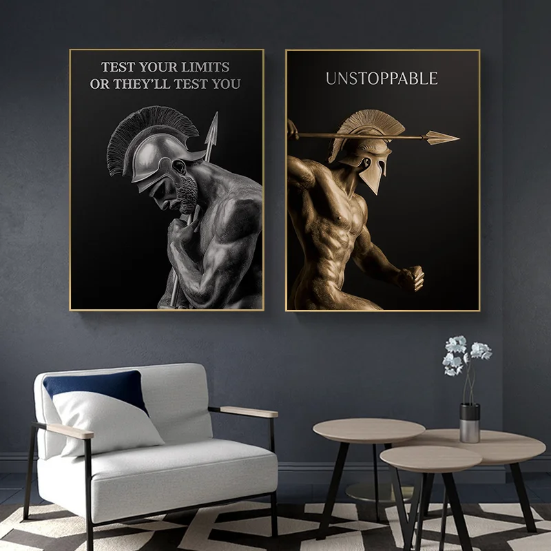 Alexander the Great Quote Motivational Wall Art Spartan Warrior Canvas Ancient Greek Poster Bronze Statue Sculpture Room Decor