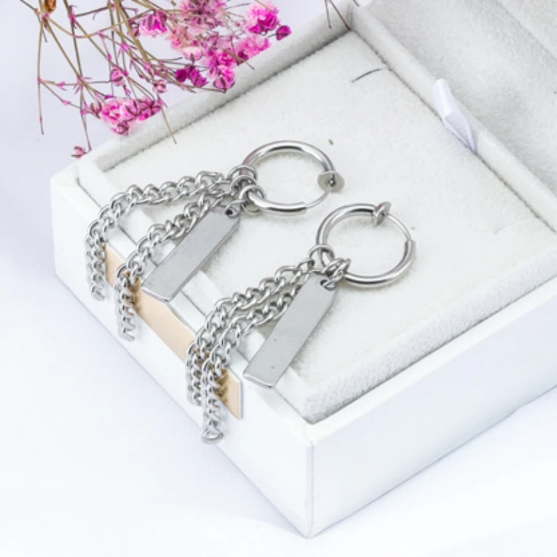 1PC Silver Color Chain Tassel Dangle Earrings for Women Metal Round Circle Rectangle Drop Earrings Trendy Punk Hoop Jewelry Gift