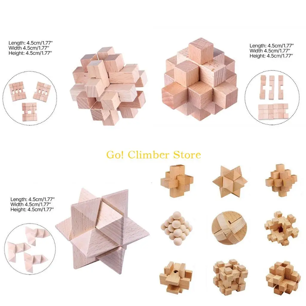 

Q84C 9Pcs 3D Wooden Brains Teasers Puzzle Removing Assembling Locks Small Logics Mind Puzzle Box Toy for Adult Teenagers