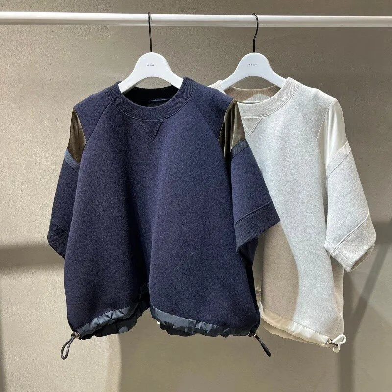 SAC splicing contrasting color short-sleeved loose casual sweater half-sleeved T-shirt