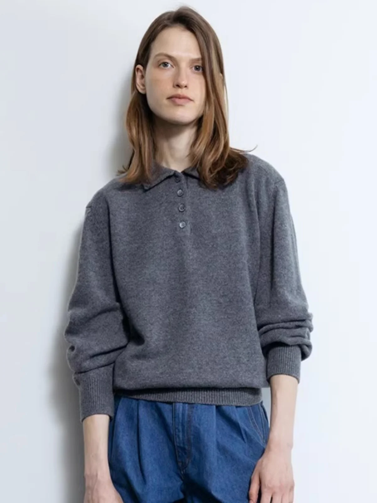 

Blue Knitted Wool Sweater Women's Autumn Winter New Sle V-ne MOONDAL Loose Fit Comfortable Long Sve Knitwear