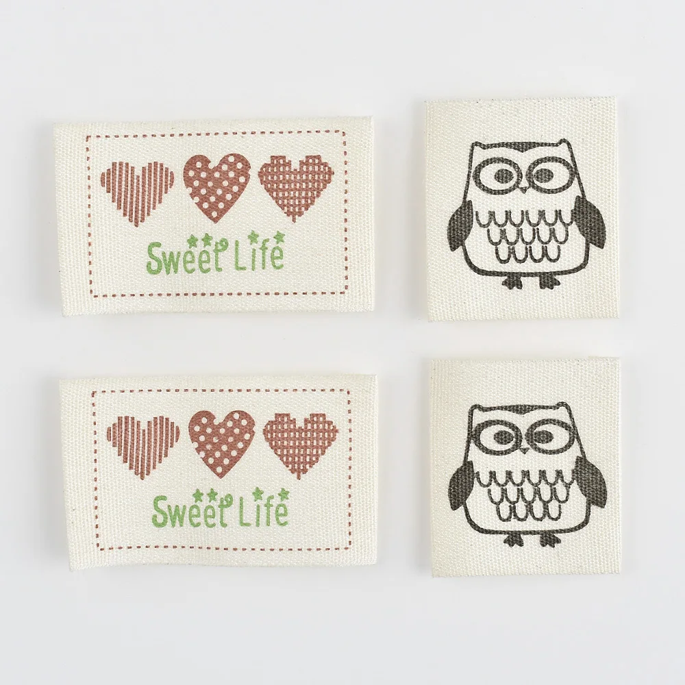 New Arriving 48Pcs Fabric Owl Label Tags Rectangle Handmade Labels For Clothing Tags Sewing Crafts Diy Hats Bags Decoration