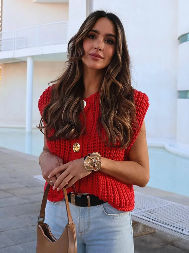 Knitwears Women's Vest Outerwears Sleeveless Brown Sweater Knit Vest Women Sweaters Autumn Winter