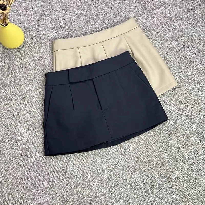 Khaki Mini Skirts for Women Korean High Waist Office Lady Casual A Line Skirts Fashion Loose All Match Solid Pockets Hip Skirts