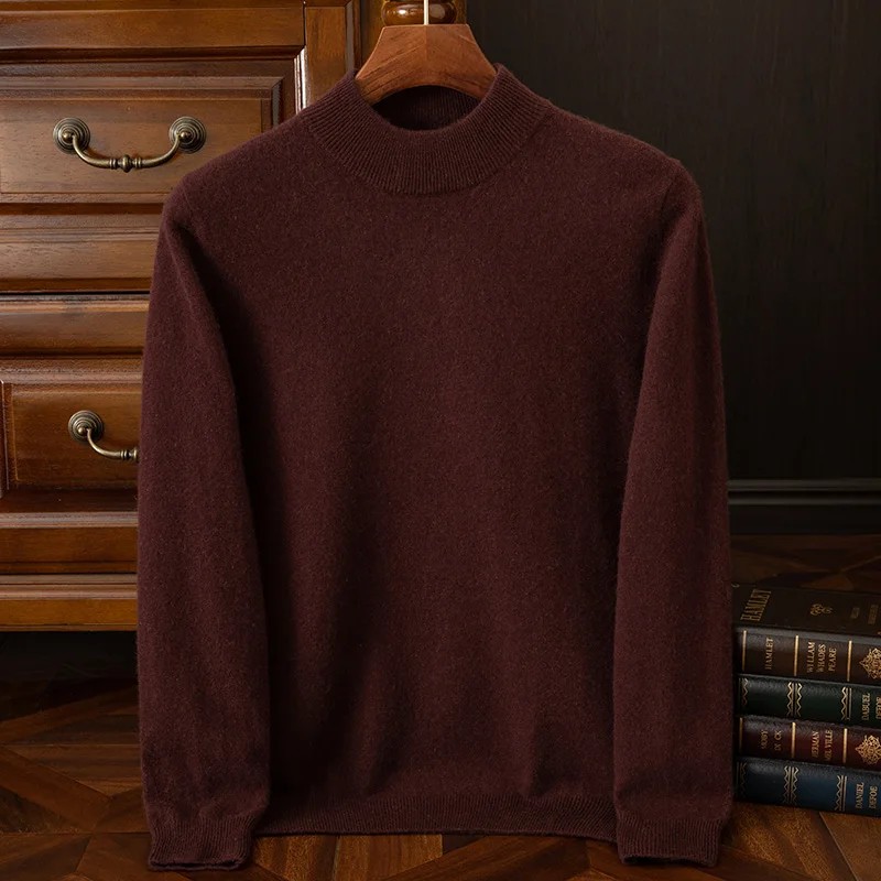 Autumn Winter Men's Cashmere Sweater Thick O-neck Wool Pullover Simple Style  100% Merino Wool Knitwear Knitting Comfy Sweater