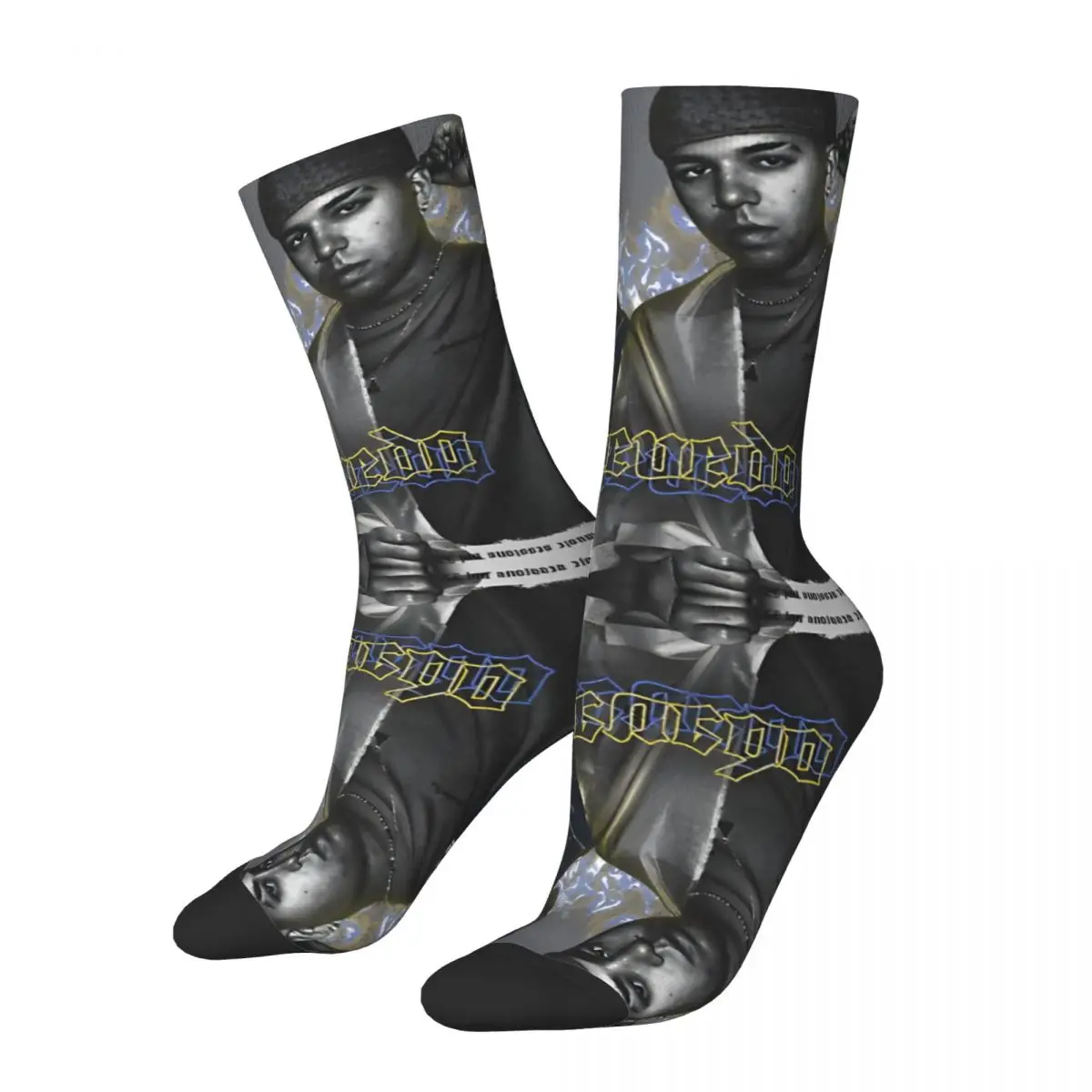 Funny Crazy Poster And Bizarrap Music Session Sock for Men Quevedo Happy Seamless Pattern Printed Crew Sock official-website