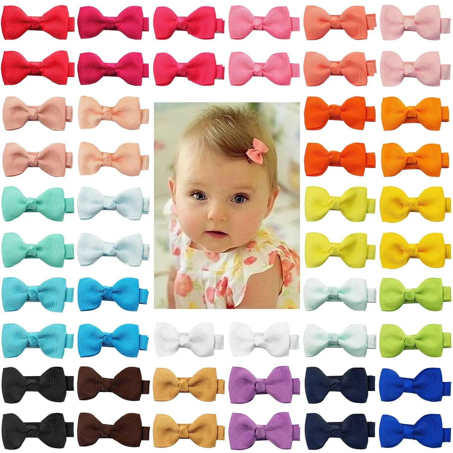 

50 PCS Baby Hair Clips, 25 Colors in Pairs, Fully Lined Bows for Girls Infants Toddlers