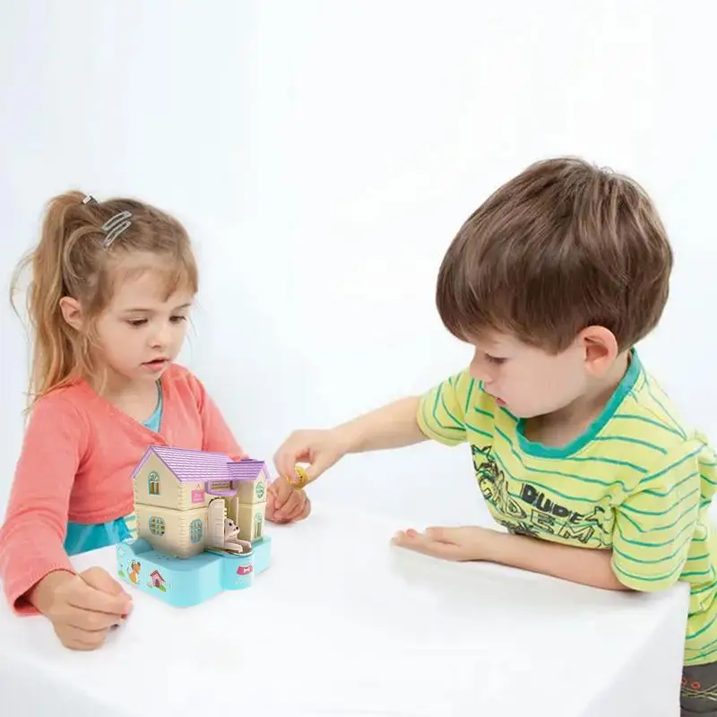 Funny Coin Bank Puppy House Savings Bank Fun Dinosaur House Money Box Automatically Swallow With Light And Music Effects For
