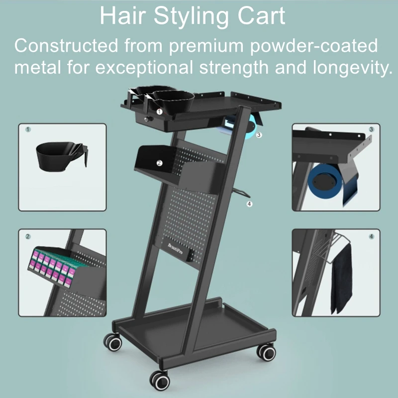Barber Tool Cart Hair Salon Perm & Color Cart Multi-Functional Pegboard Cart for Hair Salons