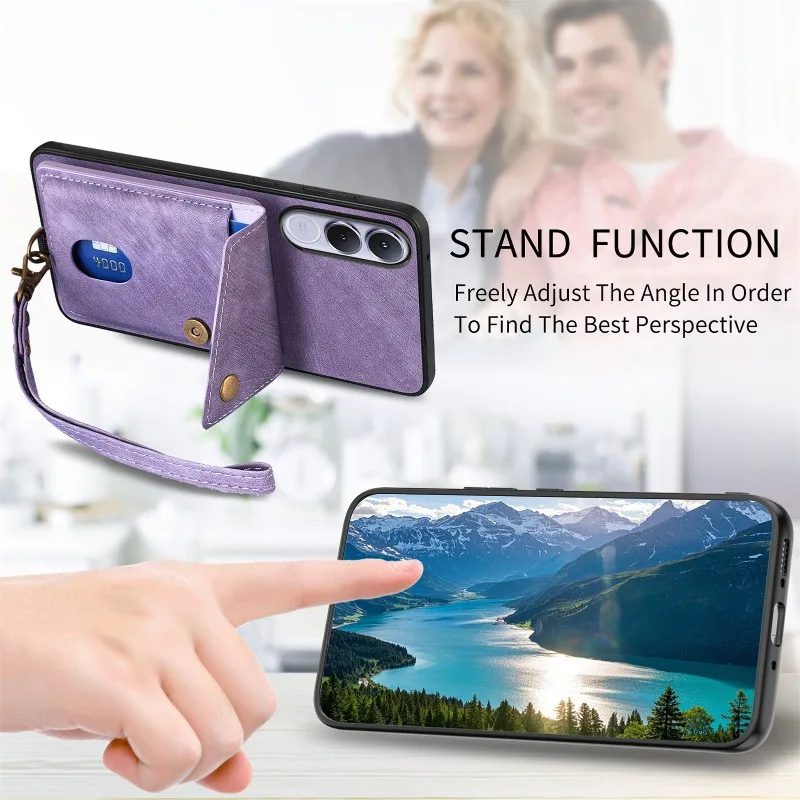 For VIVO V70 FE Wrist Strap Card Slot Wallet Phone Case For Vivo V70FE V 70 FE Leather Wallet Protective Back Cover Lanyard view 6