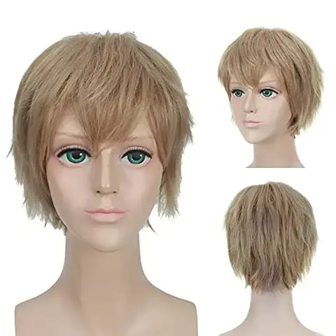 Short Cosplay Wigs Anime Short Dark Blonde Anime Cosplay Synthetic Hair Party Wig or Boy Men Cosplay Unisex Male Anime