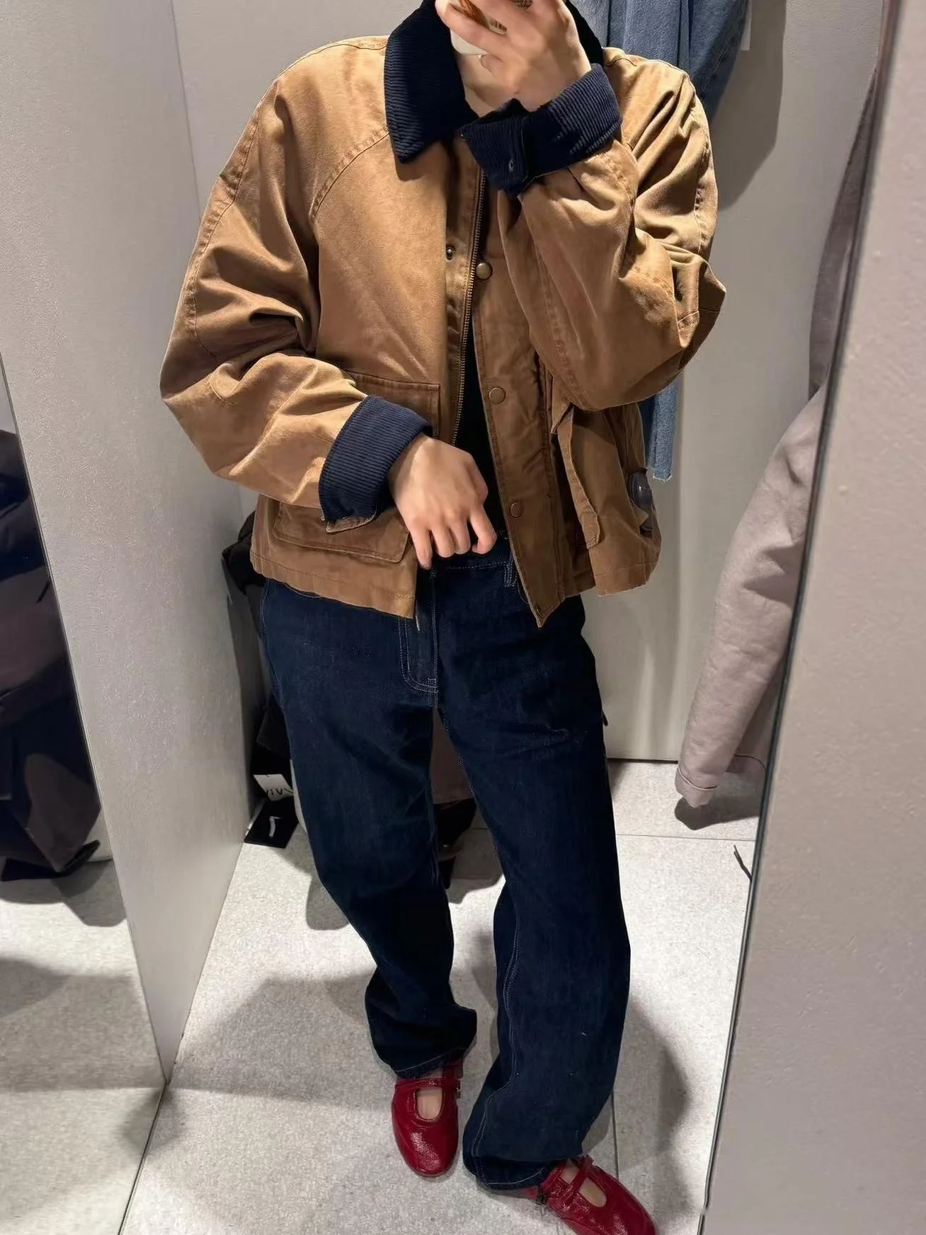 Chaqueta de Cuero Ence para Mujer, Primavera 2025, Estilo Americano, Cuello en Contraste de Color, Fibra de Poliéster Ora...