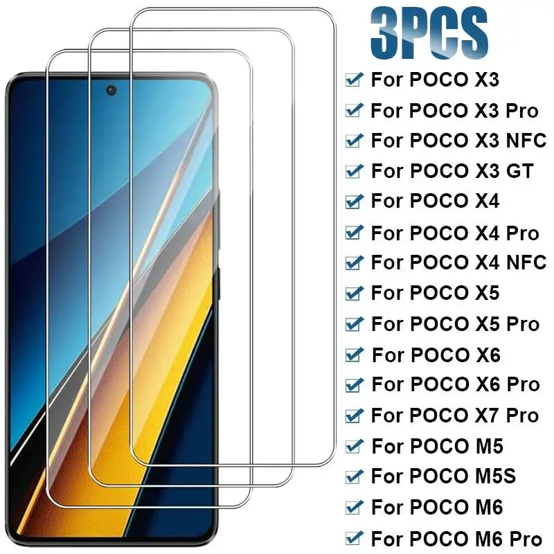 

3PCS Tempered for Xiaomi X6 X5 X4 X3 NFC GT 5G Screen Protector For Poco X7 M5 M5S M6 Pro Protective Glass